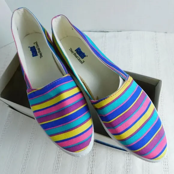 Vintage 90s KEDS Women's 8.5 Multicolor Striped Canvas Flats Sneakers Colors NEW - Picture 8 of 8